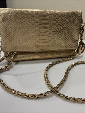 Michael Kors Metallic Gold Snake-Embossed Crossbody